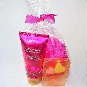 Bath Gift Set | Glycerin bar soap, Large mesh sponge, Body Lotion Touch of Love